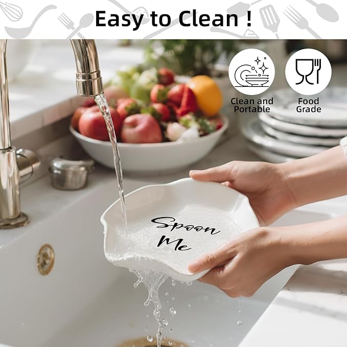 Funny Ceramic Spoon Rest for Kitchen Counter Stove Top, 5.8 Inch Heat-Resistant Utensil Holder for Cooking, Spoons, Ladles, Tongs, Cute Kitchen Decor, Housewarming Gift for Women Men (White)