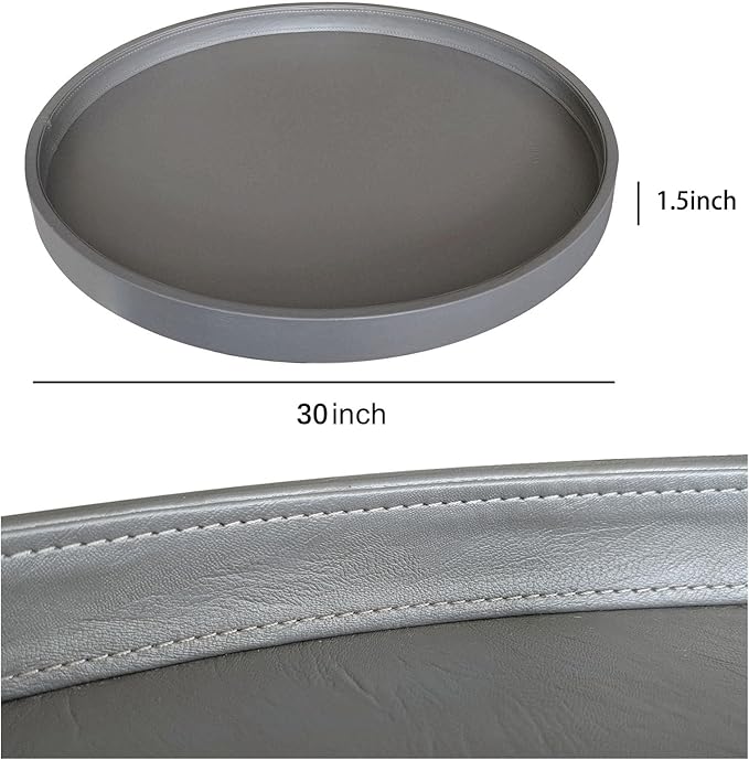 30 x 30 inches high-end Light Luxury Leather Round Oversized Service Tray, Ottoman Tray，Coffee Tray, Food Tray, Family Dinner, Out-of-House Picnic, Party Essential Tray (30 inch Grey)