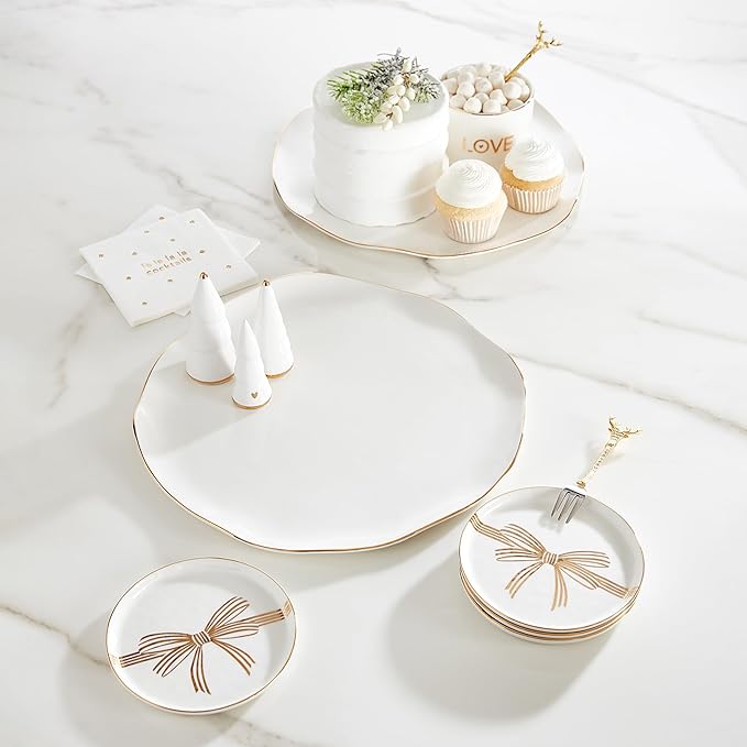 THINGS REMEMBERED Set of 4 Gold Bow Appetizer Plates