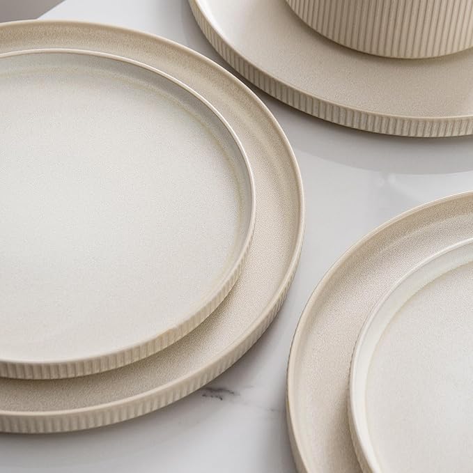 Dinnerware Set Service for 8, 24-Piece Ceramic Plates and Bowls Set, Chip & Scratch Resistant, Microwave and Dishwasher Safe, Modern Minimalist Tableware for Everyday Use, Matte White