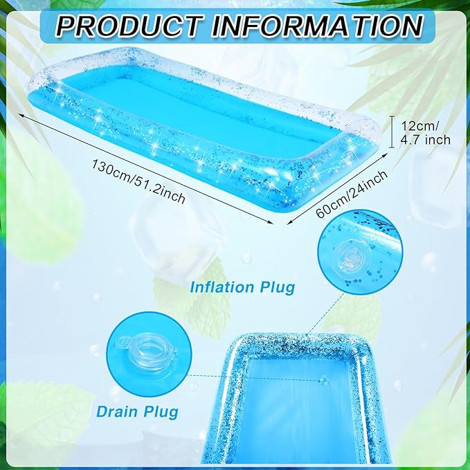 Leitee Inflatable Serving Bar with Drain Plug 52 x 24 x 5'' Inflatable Ice Serving Buffet Bar for Party Food Cooler Buffet Drink(Blue,Sequin Style)