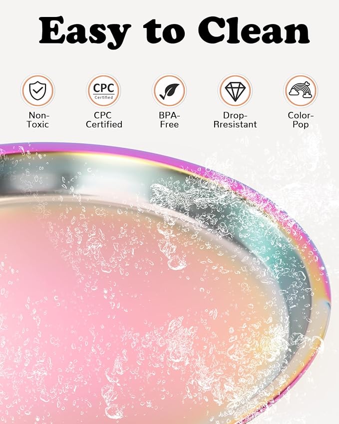Stainless Steel Kids Plates 4 Packs, 8" Non Divided Toddlers Portion Control Plate, Non Toxic & BPA Free |Unbreakable |Dishwasher Safe Baby Snack Dish for Daycare Outings & Travel, Colorful