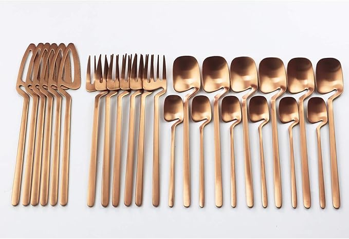 24pcs Copper Dinnerware Set 304 Stainless steel Cutlery Matte Forks Spoons Knives Flatware Set Dinner Silverware Set