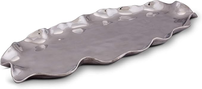 Arthur Court Carmel Pattern Tray - Free Form Modern Metal Serving Platter 20 inch x 9 inch