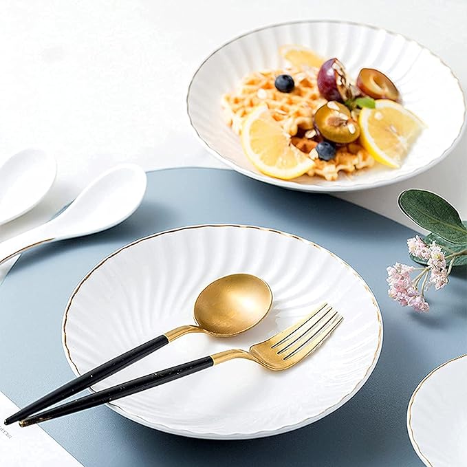 32-Piece White Dinnerware Sets, Modern European Dinner Plate and Bowl Set, Table Service for 6-8, High-end Tableware Set