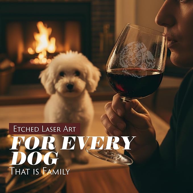 Etched Laser Art Personalized Dog Themed Etched Wine Glass - Custom Dog Breed Wine Glasses, Ideal for Pet Lovers, Unique Birthday Gift for Men & Women, Personalized Gift - Toy Poodle, 12.75 oz