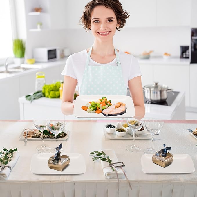 Irenare 16 Pcs 10 Inch Rectangular Salad Plates White Rectangular Porcelain Dessert Plates Appetizer Serving Tray Rectangular Porcelain Platters for Fruit Sushi Dinner Parties, Microwave, Oven Safe