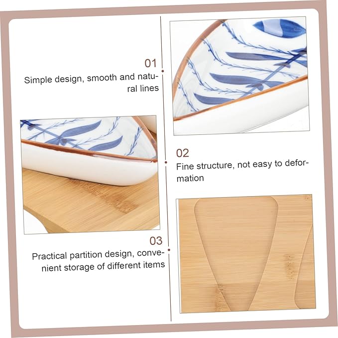 1 Set Ceramic Sauce Dish with Wood Tray Versatile Appetizer Plates for Snacks Fruits and Condiments for Parties Picnics and Home Use