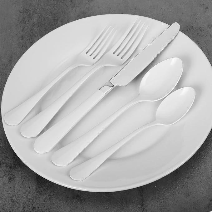 Bysta White Silverware Set, 20-Piece Stainless Steel Flatware Set, Kitchen Utensil Set Service For 4, Tableware Cutlery Set For Home And Restaurant, Includes Spoons Forks And Knives（Mirror Polished）