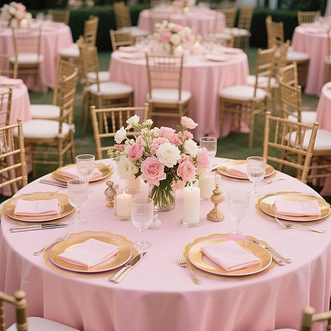 100 Pcs Pink Paper Placemats 13.5 Inch Disposable Scalloped Colorful Pastel Round Table Place Mats with Gold Edges, Decorative Colors Mats for Birthday Wedding Bridal Shower Banquet Tea Party