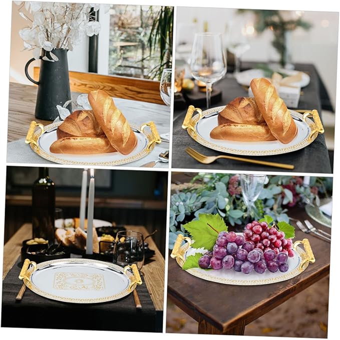 Garneck Stainless Steel Tray Handles Two Serving Tray for Food European Style Dessert Serving Dish