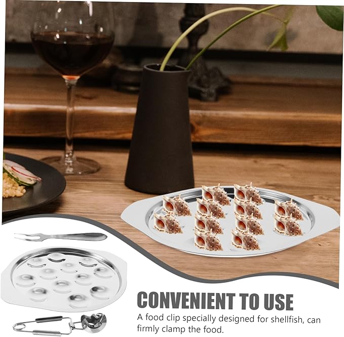LIFKOME 1set Escargot Plate Compartments Snail Mushroom Serving Tray Food Grade Stainless Steel for Seafood Snails and Appetizers