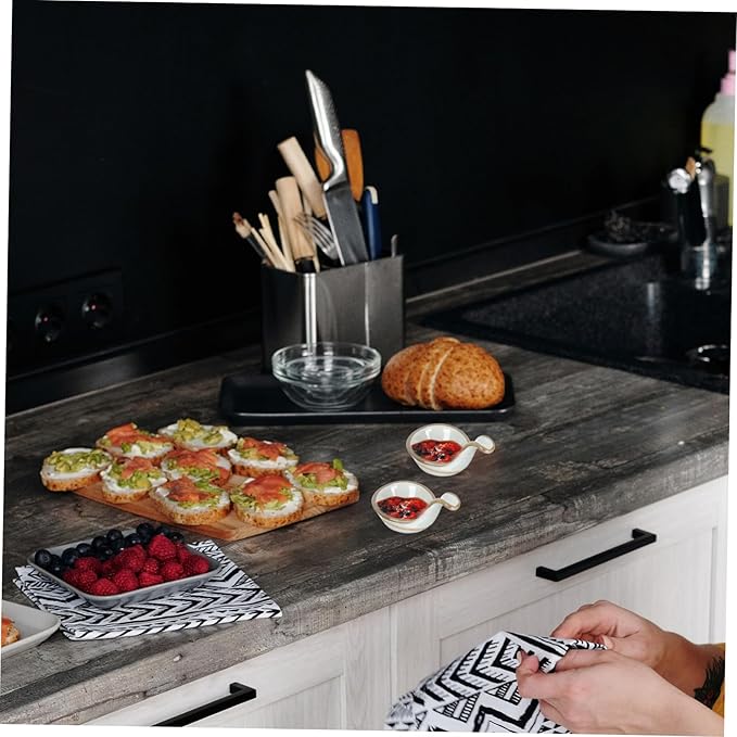 Mobestech 2Pcs Creative Ceramic Caviar Spoon Set Black Truffle Flavor Dish Stylish Seasoning Plate for Appetizers and Sauces for Entertaining and Home Use