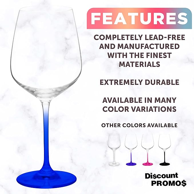 DISCOUNT PROMOS Crystal Wine Glasses 17.5 oz. Set of 12, Bulk Pack - Restaurant Glassware, Perfect for Red Wine or White Wine - Blue