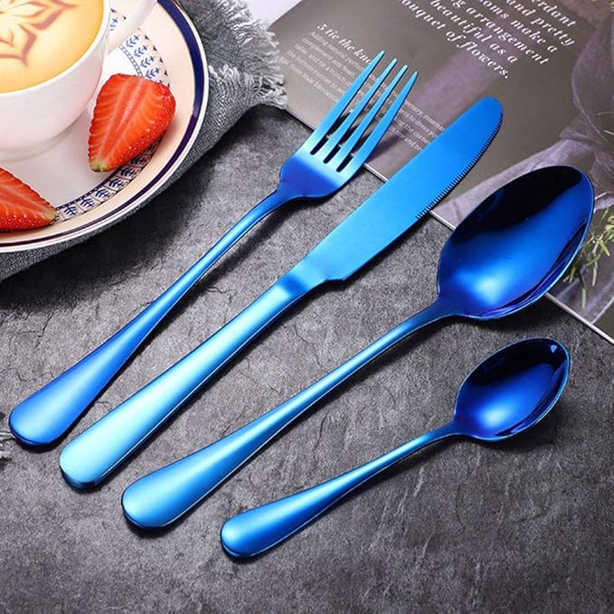 4pcs Set Cutlery Dinnerware 304 Stainless Steel Flatware Set Tableware Dinner Spoon Fork Knife Flatware Serving Sets (Purple)