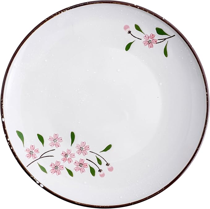 Ceramic Appetizer Plates, 8 Inch Dessert/Salad/Small Dinner Plates for Snacks, Side Dishes, Round Serving (24, Pink Sakura B)