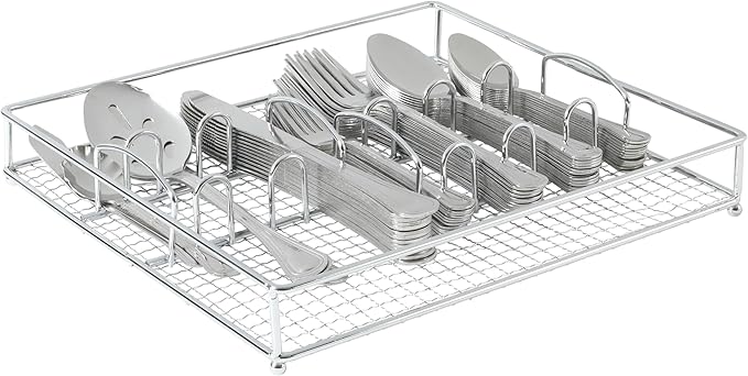 Gibson Home South Bay 65-Piece Stainless Steel Flatware Utensil Set with Wire Caddy – Silverware Service for 12 Plus Hostess Serving Pieces