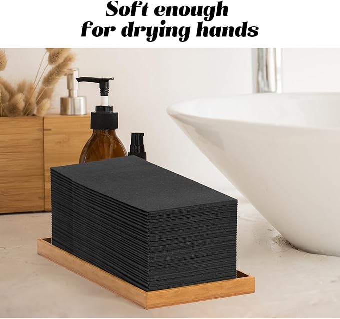 KAMMAK Dinner Napkins Disposable Dark Gray Cloth Like Paper Napkins with Pocket 100 Pack Folded Wedding Reception Napkins Bathroom Guest Hand Towels for Party, Kitchen, Restaurants (16.5 x 16.5 inch)