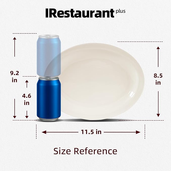 Stoneware Narrow Rim Commercial Grade America White, Platter 11.5" x 8.5", Case of 12