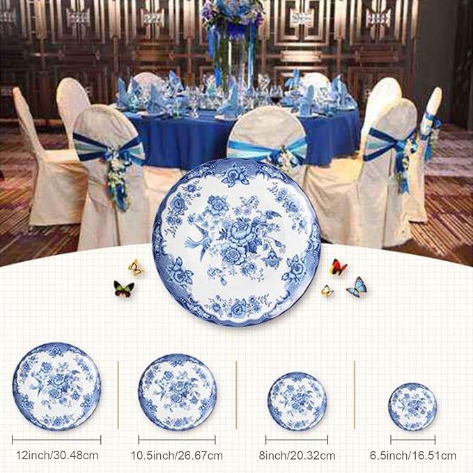 Bone China Dinnerware Set 20Pcs, Ceramic Dinner Plates Set of 4, Round Tableware, Service for 4, Dishwasher Safe, Blue and White Porcelain