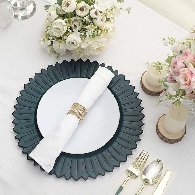 13" Charger Plates - Set of 24 - Matte Teal Sunflower Plastic Chargers, Disposable Round Acrylic Serving Trays For Dinner Wedding Party Events