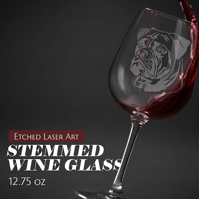 Etched Laser Art Bullmastiff Personalized Dog Themed Etched 12.75oz Wine Glass Custom Dog Breed Wine Glasses, Ideal for Pet Lovers, Unique Birthday Gift for Men & Women, Personalized Gift