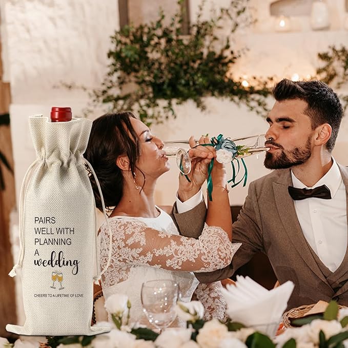 Funny Wedding Wine Bag, Engagement Party Decorations, Engagement Gifts for Women Couples, Wedding Gift Ideas for Mr and Mrs, Bride to Be & Shower Gifts
