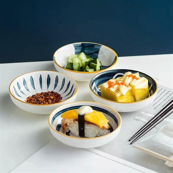Salad plate Japanese Style Round Ceramic Bowls Small Dessert Bowls Soy Sauce Dipping Bowls Apply to Snack Sushi Ketchup Condiments Appetizer Dessert Plastic plate (Color : A)