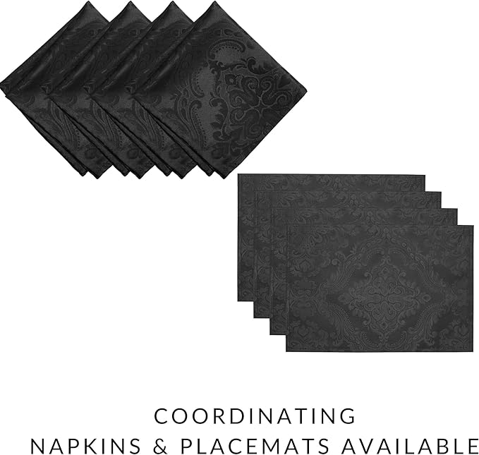 Elrene Home Fashions Caiden Elegance Damask Waterproof, Stain & Wrinkle Resistant Fabric Napkins (Set of 4), 17" x 17", Black