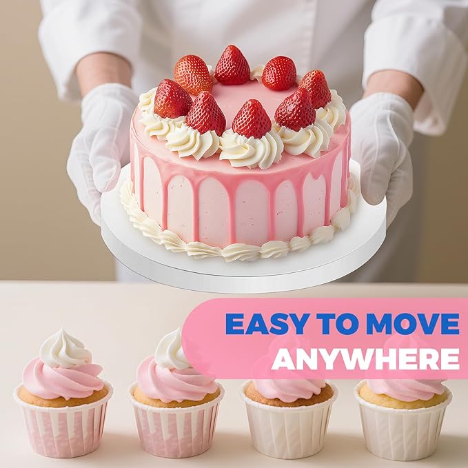 12 PCS White Cake Boards 8 Inch Cake Drums with 1/2-Inch Thick Smooth Edges for Multi Tiered Birthday Wedding Party Cakes Board. (8inch(12pack))