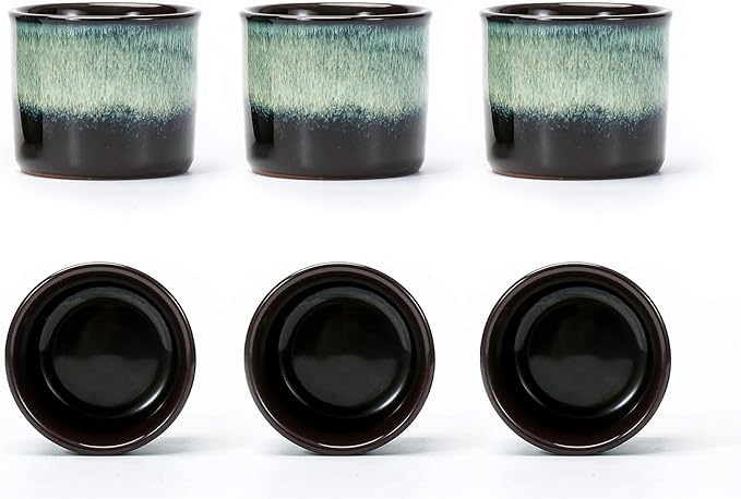 LAVINTTO Japanese Tea Cups Set of 6, Ceramic Teacups, Chinese Tea Cups for Hot Tea or Coffee, Demitasse Cups 2.5 Ounces Coffee Mugs (magic exterior)