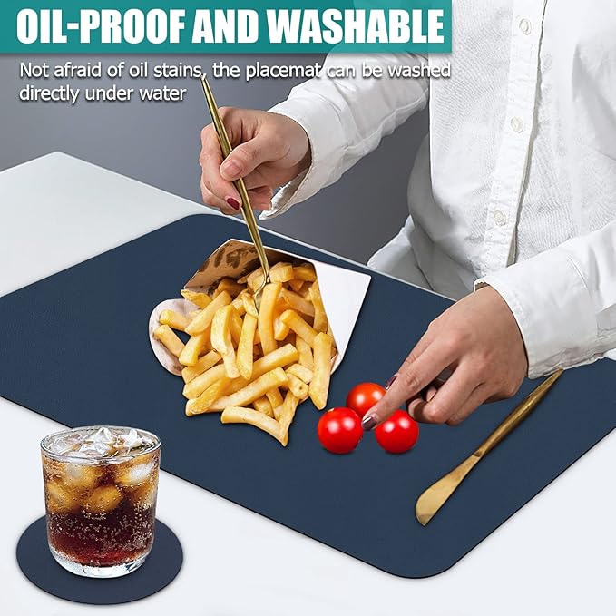 Bacgnyer Placemats Set of 4, Placemat with Coasters Heat Stain Scratch Resistant Non-Slip Waterproof Oil-Proof Washable Wipeable Outdoor Indoor for Dining Patio Table Kitchen Decor and Kids (Blue 4)