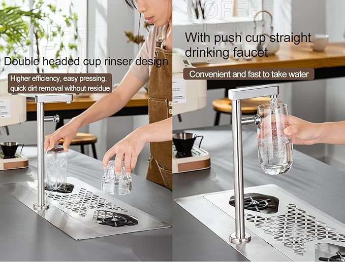 Double Headed Glass Cup Rinser with Faucet Stainless Steel Glass Washer for Kitchen Sink Bottle Washer Cup Cleaner Sink Attachment Accessories for Home Bar Faucet