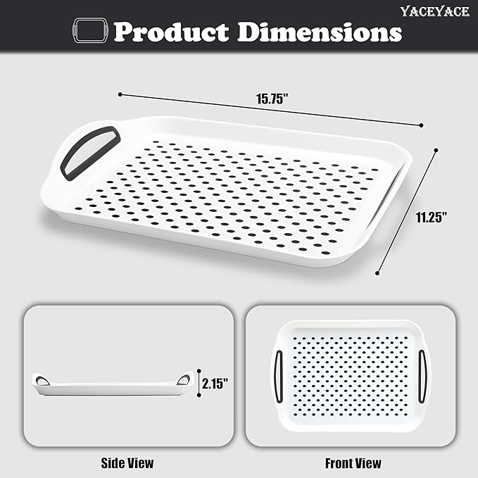 Trays for Serving Food, 2 Pack of Food Serving Trays, Silicone Grippy Dots, Non Slip-White Serving Trays for Breakfast, Fruit, Dessert
