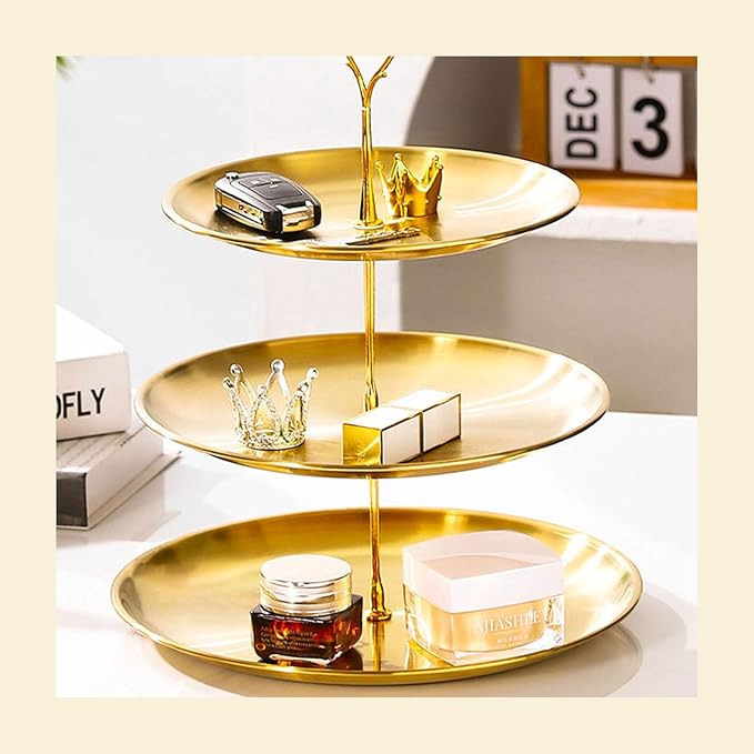 Stainless Steel 3 Tier Cupcake Stand, Tiered Trays Three Layer Cake Stand 3 Tier Serving Tray Platters for Pastry Dessert Candy Fruit Tea Party Wedding Platter (Golden)