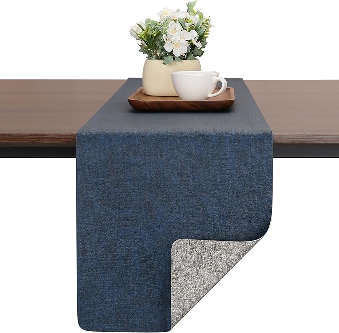 Table Runners 94 Inches Long, Dual-Sided Faux Leather Farmhouse Table Runner Waterproof Heatproof Non-Slip for Living Room Party Home Decor Holiday Decorations(Gray Blue, 15 x94 Inch)