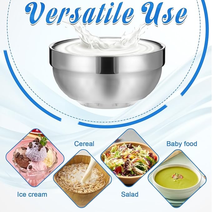 6 Pcs 18/8 Stainless Steel Bowls 17 Oz Double Walled Insulated Soup Bowls 5 Inch Metal Serving Eating Bowl Snack Cereal Bowl for Soup Cereal Ice Cream Rice Salad Snacks