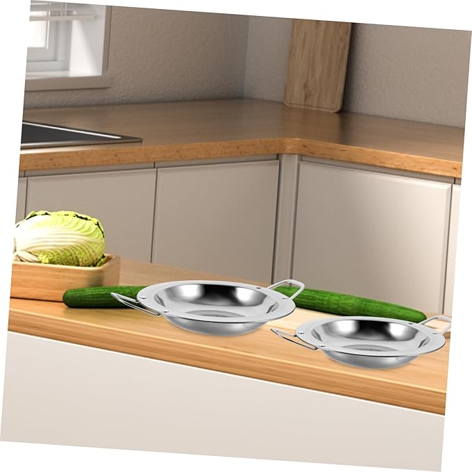 Luxshiny 2pcs Stainless Steel Round Serving Trays Handles Multi-Use Snack Dishes for Home and Restaurant Sturdy Kitchen Serving Plates for Appetizers and Desserts