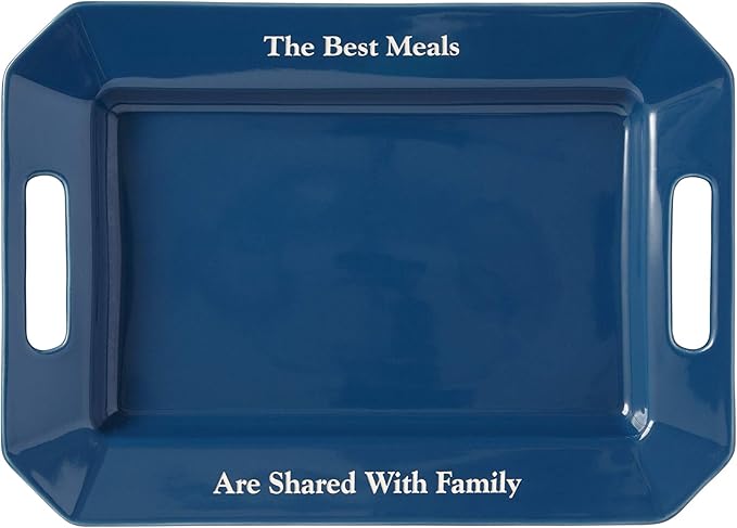 Let's Make Memories Personalized Stoneware Entertaining Platter - For Entertaining - Navy Platter - Ceramic Tableware - Customized With Any Message