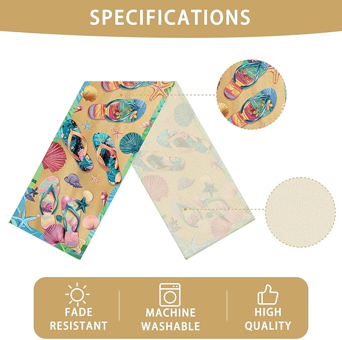 Beach Slippers Table Runner Seasonal Holiday Kitchen Dining Linen Table Decoration for Indoor Outdoor Home Party Decor 13 x 72 Inch