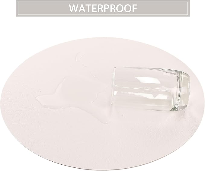 Wipeable Placemats and Coasters Leather Table Mats Waterproof Heat-Resistant Easy to Clean for Dining Table Set Kitchen Table Set of 6, White