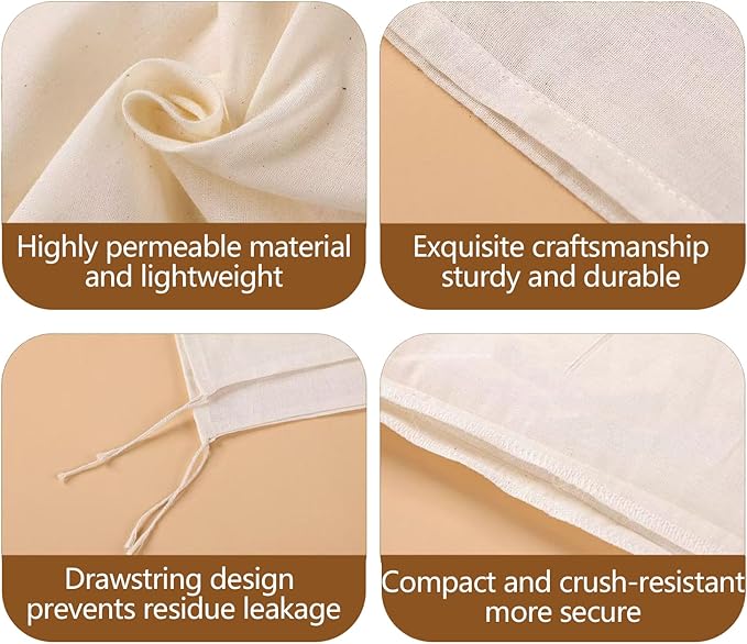 30 Pcs Natural Cotton Spice Bags for Cooking:4x6,6x8Reusable Tea Filters with Drawstring, Ideal for Straining Soups, Herb Sachets & Cold Brew (Food-Grade Cotton). (4x6"15pcs，6x8"15pcs)