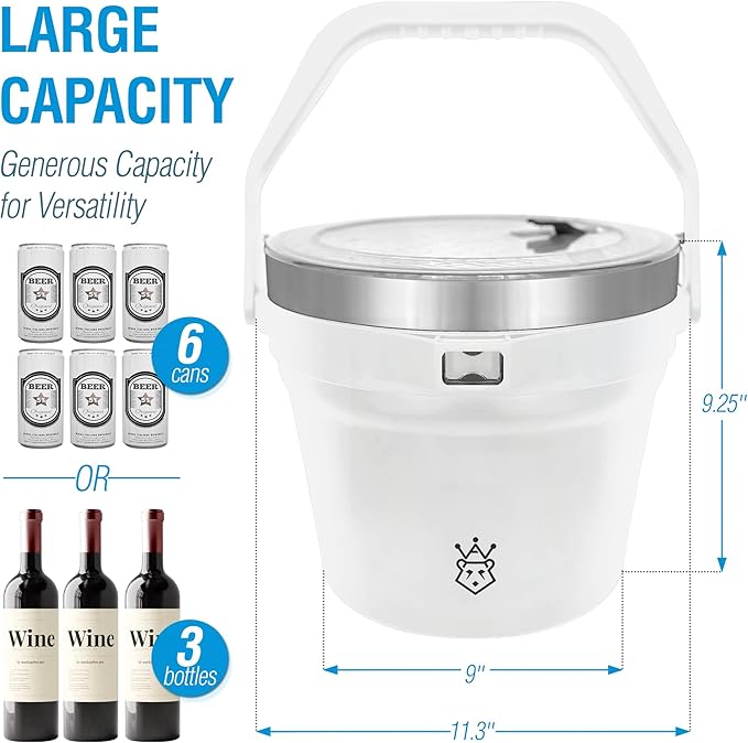 Insulated Ice Bucket with Lid & Scoop-XL Double-Walled, bar Essentials for Entertaining, Holiday Party, Stainless Steel Wine Chiller, Beverage Tub with Handle, Bottle Opener, Great Gift(White)