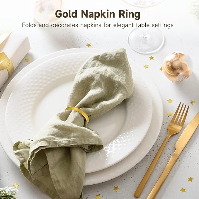 100 Pcs Gold Napkin Rings, 1.6 x 0.2 in Metal Napkin Holders for Table Settings, Modern Napkin Ring Buckles for Dinners, Weddings, Banquets, and Parties