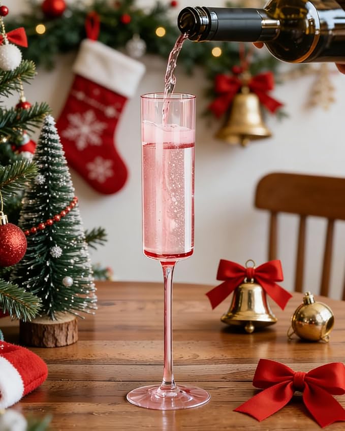 Ciaell 24 Pack Pink Plastic Champagne Flutes - Pink 6 Oz Disposable Champagne Glasses - Square Plastic Toasting Glasses for Party Birthday Anniversary Wedding
