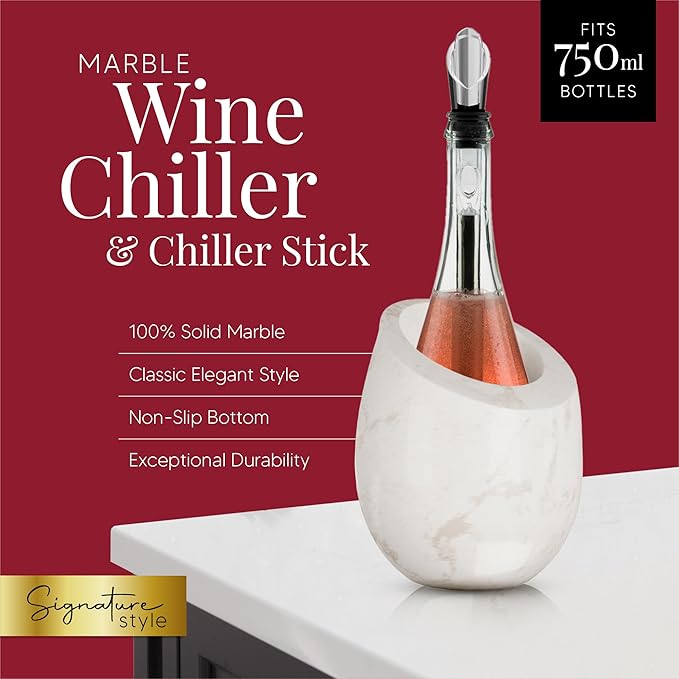 Homeries Marble Wine Chiller Bucket - Wine & Champagne Cooler for Parties, Dinner – Keep Wine & Beverages Cold, Wine Chillers for Bottles – Holds Any 750ml Bottle (Matte White)