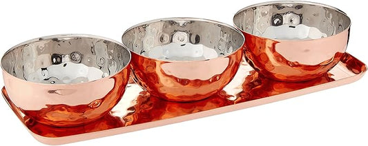Godinger Hammered Tray with 3 Bowls, Copper