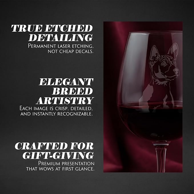 Etched Laser Art Basenji (Alternate) Personalized Dog Themed Etched 12.75oz Wine Glass Custom Dog Breed Wine Glasses, Ideal for Pet Lovers, Unique Birthday Gift for Men & Women, Personalized Gift