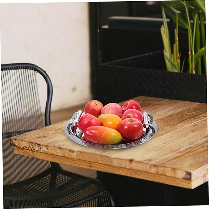 DECHOUS Floral Pattern Serving Tray Silver Snack Storage Holder for Candy Dessert Fruit Multipurpose Stainless Steel and Plastic Plate for Use