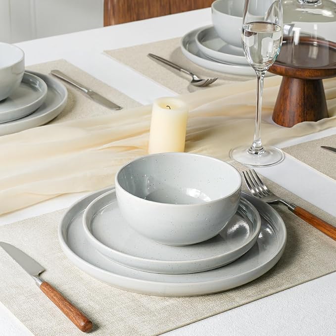 Kitchen Plates and Bowls Set Dinner Set for 4 Handpainted Dinner ware Sets, Microwave Safe Plates and Bowls Sets Stone Plate Scratch Resistant (Moonstone)